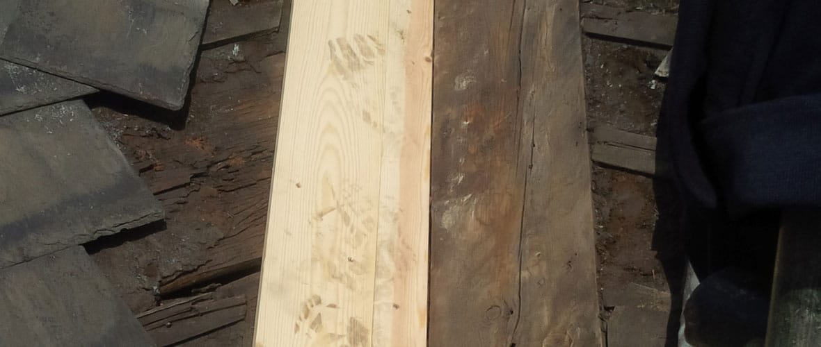 Lead flashing work in progress wood insert