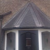 Slate roof above door